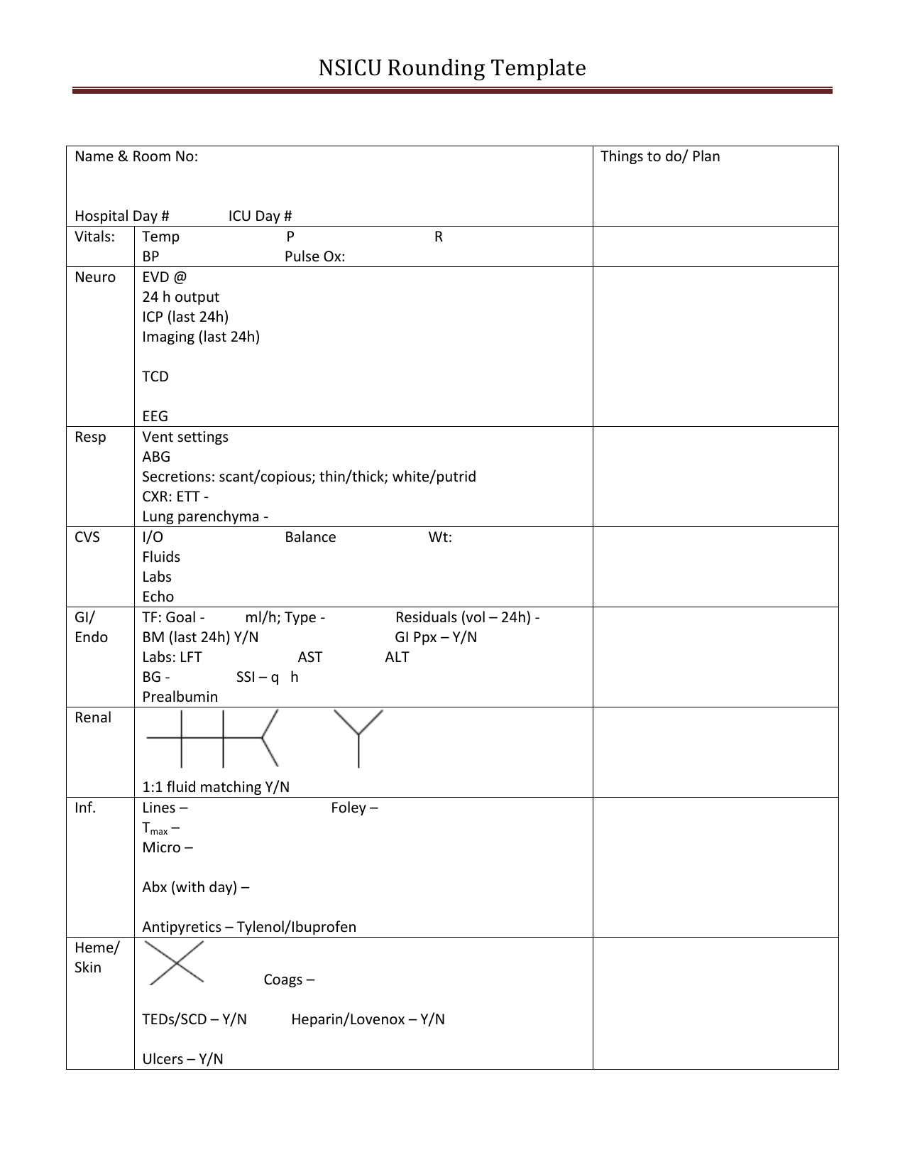 Neuro-ICU Detailed Rounding Sheet preview