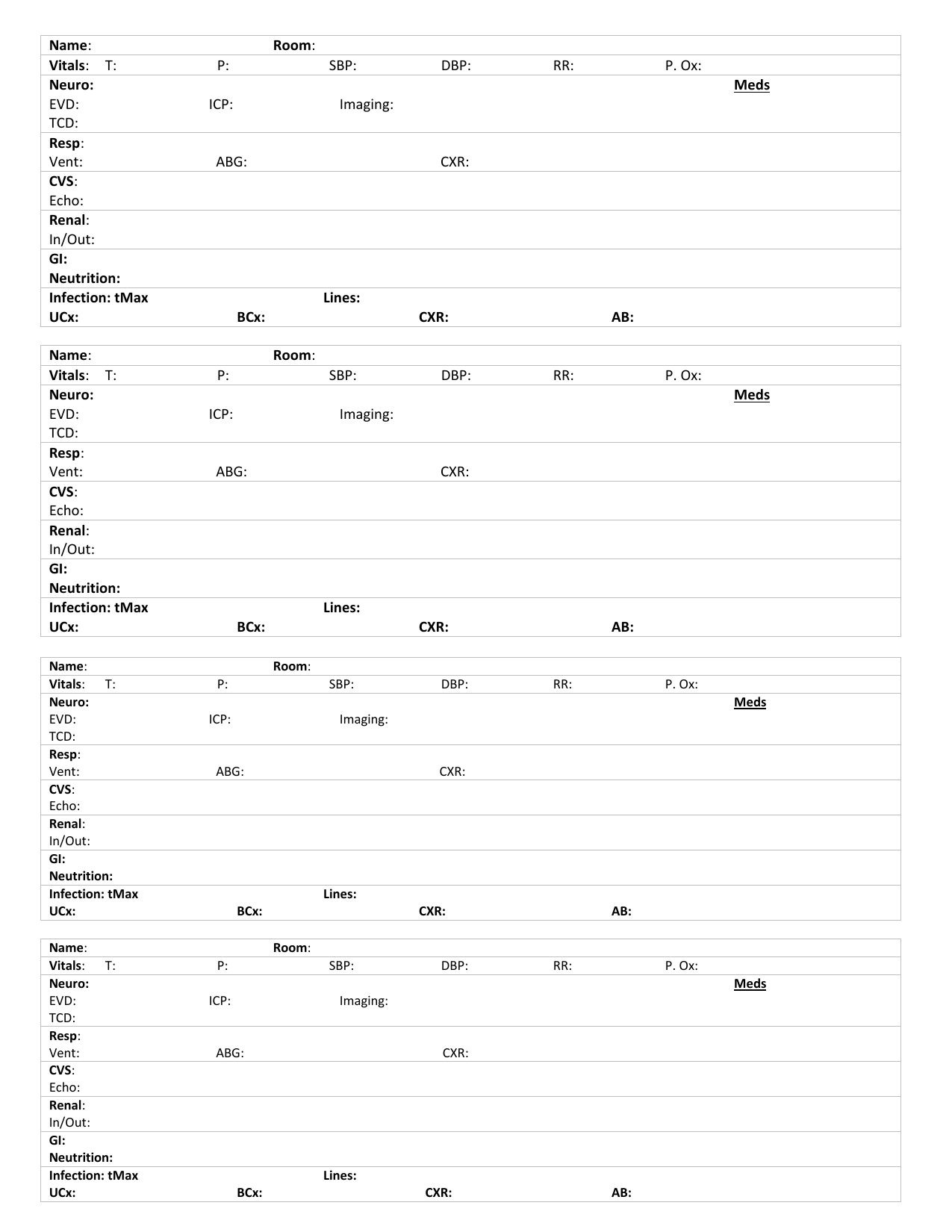 Neuro-ICU Brief Rounding Sheet preview