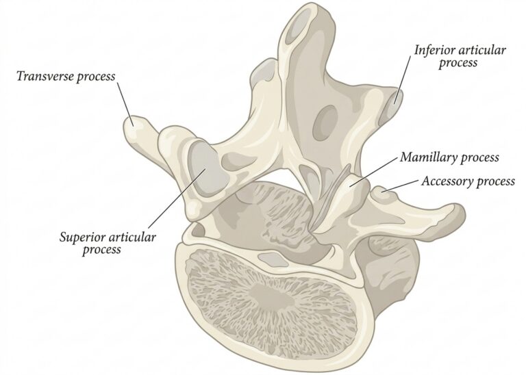 Lumbar vertebra above behind