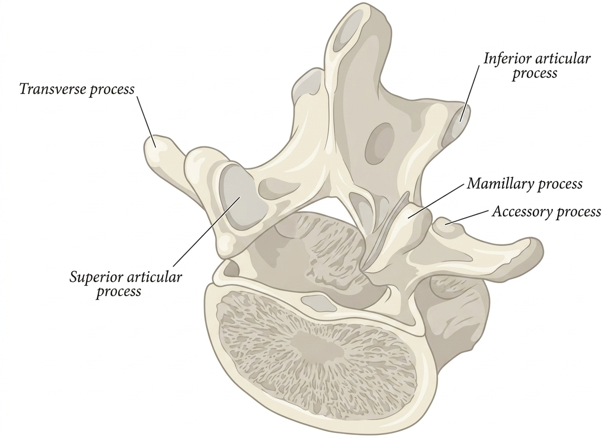 Lumbar vertebra above behind