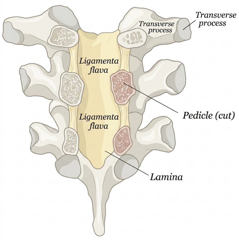 Vertebral arches three thoracic vertebrae viewed front