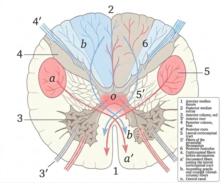 Medulla oblongata through lower part decussation pyramids