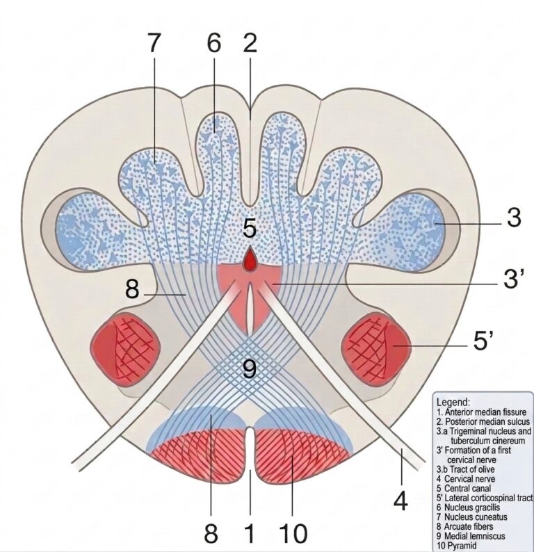Medulla inf decussation nucleus trigeminus tuberculum cinereum