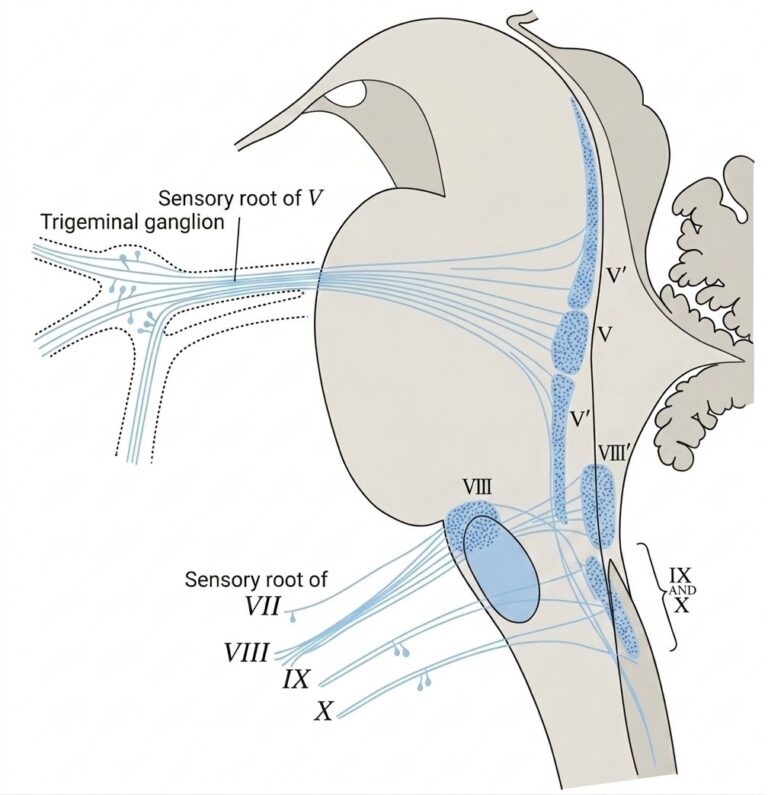 Primary termiaal nuclei afferent cranial nerves schematically