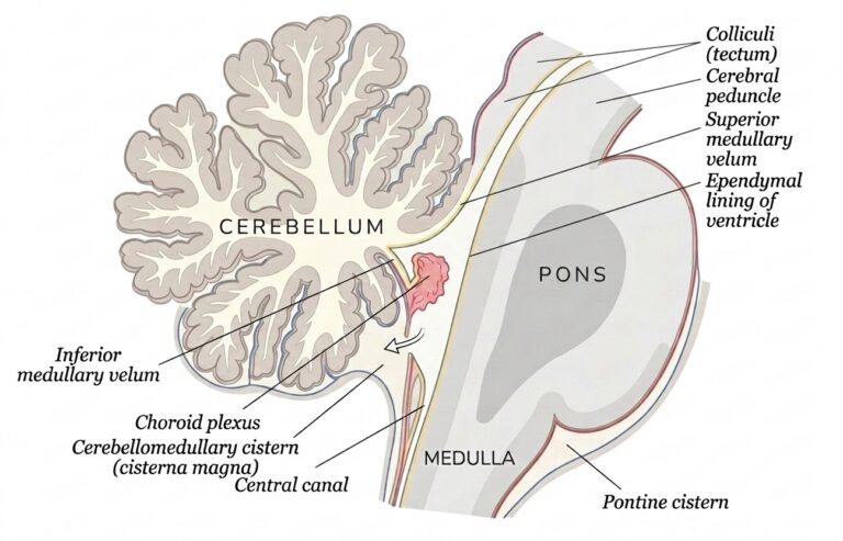 Roof fourth ventricle arrow foramen magendie
