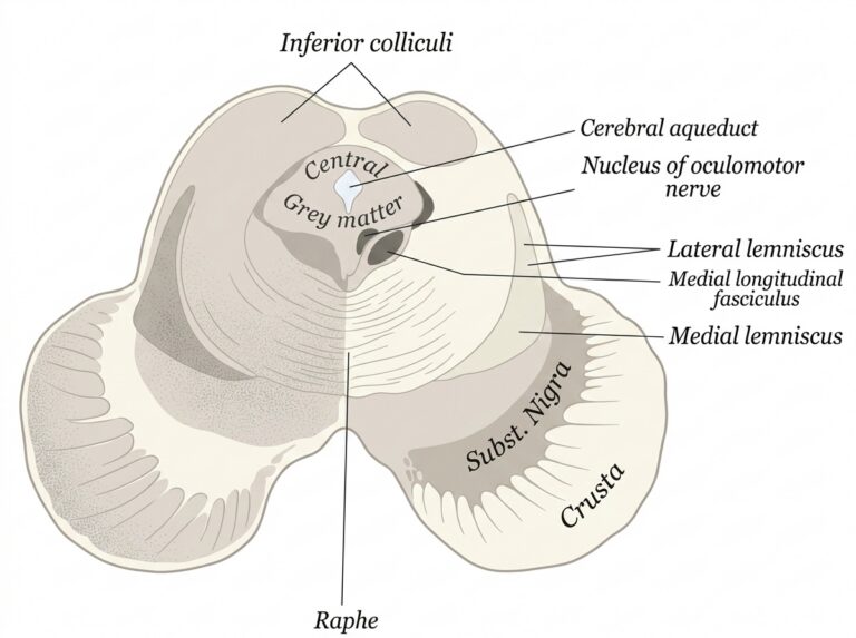 Transverse mid brain level inferior colliculi
