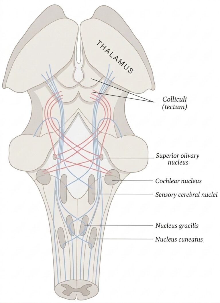 Course fibers lemniscus medial blue lateral red