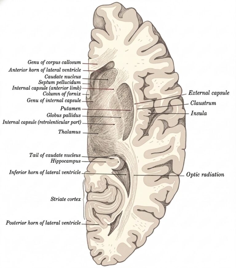 Horizontal right cerebral hemisphere