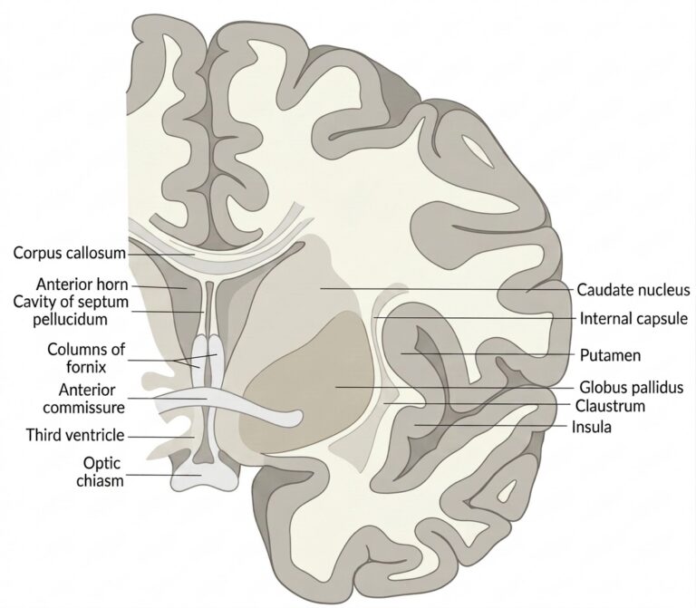 Coronal brain through anterior commissure