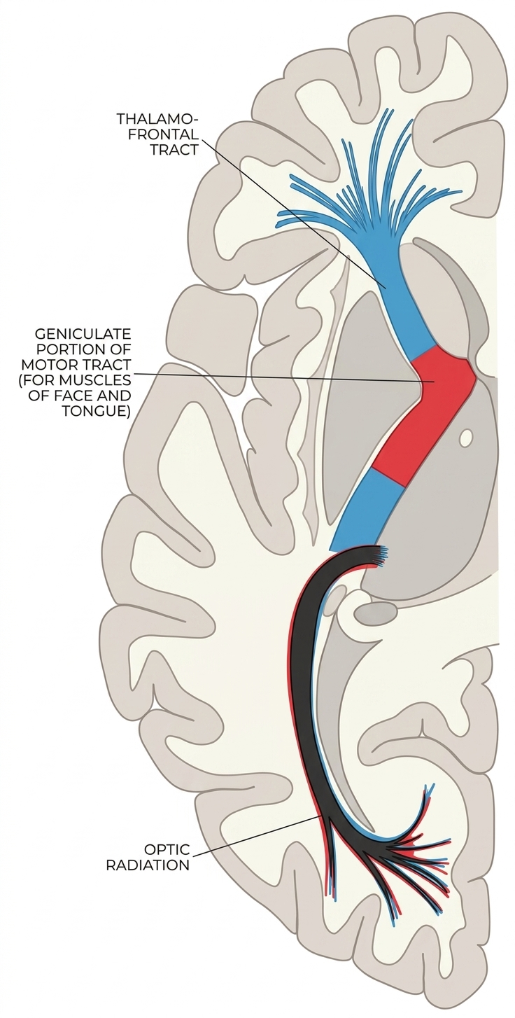 Tracts internal capsule motor tract red sensory