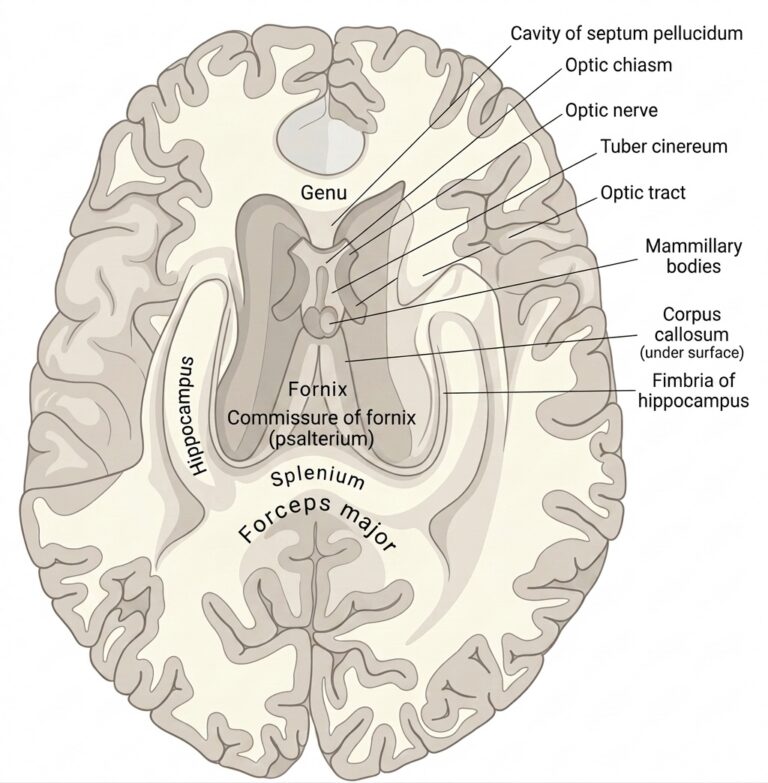 Fornix corpus callosum below