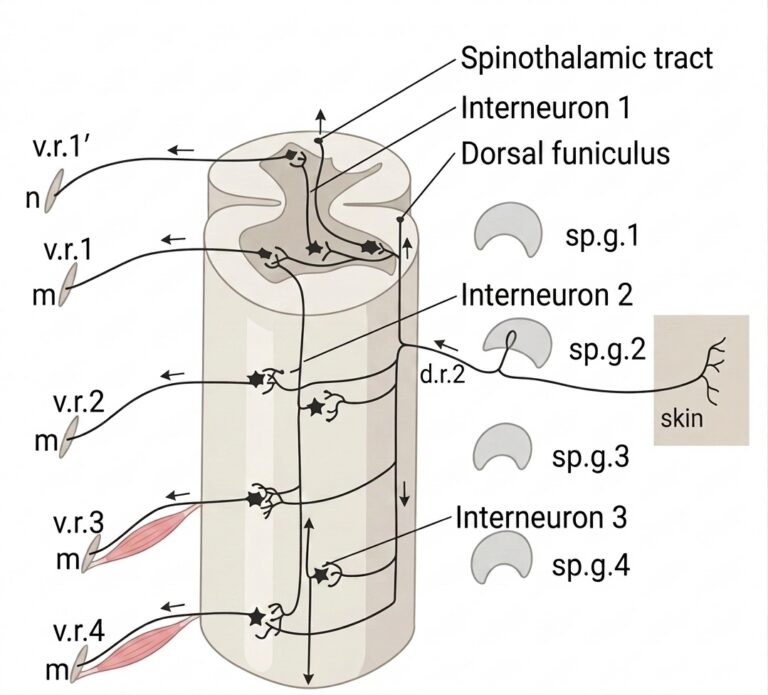 Spinal cord reflex apparatus some connections single