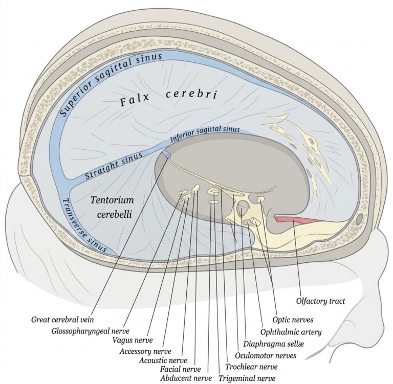 Dura mater its processes exposed removing part
