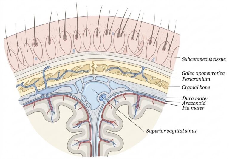 Layers scalp skull meninges including superior sagittal