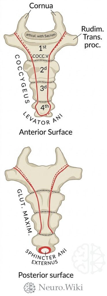 Coccyx, anterior and posterior surfaces — Osteology