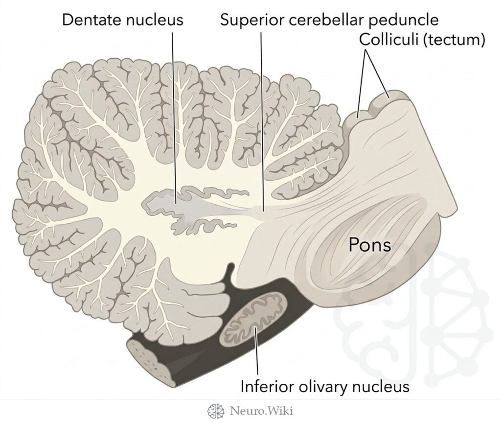 Sagittal section through right cerebellar hemisphere and inferior olive — Brain and spinal cord